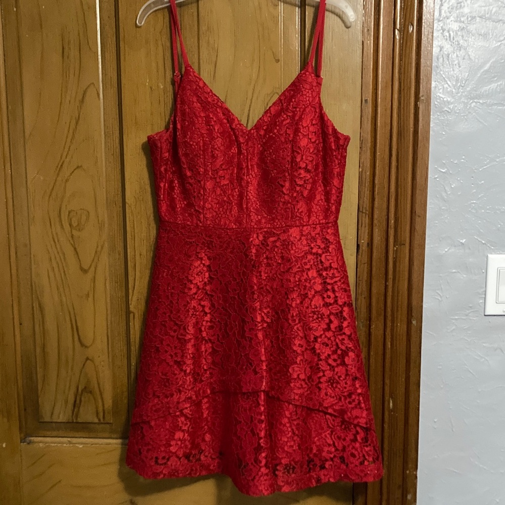 Xtraordinary Vibrant Red Lace Mini Dress